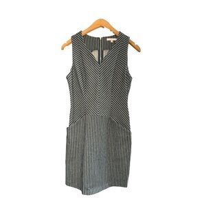 Under Skies Dark Blue Denim Cream Pinstripe Sheath Dress Size S Modern Workwear